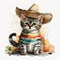 watercolor brush cinco de mayo cute kitten cat wearing a sombrero hat