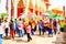 Watercolor of buddhist people in temple Thailand