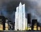Watercolor of building at night modern futuristic skyscraper tall future