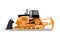 Watercolor bulldozer. Heavy machina image. Cartoon print for kids room. Boys bedroom decor. Isolated orange digger