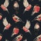 Watercolor bullfinch bird pattern