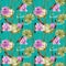 Watercolor bulrush and pink lotus seamless pattern