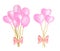 Watercolor bunch of balloons set. Hand painted romantic oval and heart shaped air balloons with bow for Valentine's Day