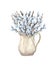 Watercolor bunch of pussy willow twigs in a white jar. Spring bouquet. Easter decorations. Hand drawn illustration