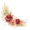 Watercolor Burgundy flower rose bouquet. Fall autumn floral illustration. Boho floral wedding design. Modern pampas grass