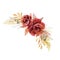 Watercolor Burgundy flower rose bouquet. Fall autumn floral illustration. Boho floral wedding design. Pampas grass