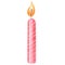 Watercolor burning birthday candle pink isolated. Template illustration of festive accessories. Hand drawn illustration