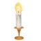 Watercolor burning candle on candlestick. Sketch watercolor burning candle candlestick for celebration design. White