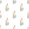 Watercolor burning candles seamless pattern on white