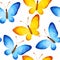 Watercolor butterflies, vector pattern