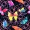 Watercolor Butterfly and geometric mandala spring seamless pattern on black background