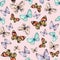 Watercolor butterfly seamless pattern hand drawn texture