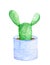 Watercolor cactus bunny ears in a blue decorated pot