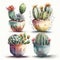 Watercolor Cactus Pots Decoration for Invitations and Posters.