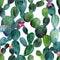 Watercolor cactus tropical garden seamless pattern.