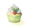 Watercolor cake sweetness cupcake for the new year and happy Christmas with mistletoe