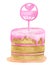 Watercolor cake with topper. Hand drawn cute biscuit Birthday cake with pink glaze. Party dessert ilustration isolated
