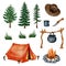 Watercolor Camping clipart. Hand drawn wild camping illustration. Forest, hiking design