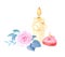 Watercolor candles with pink rose.Red heart is a symbol of love.Cute watercolor illustration