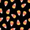 Watercolor candy corn halloween seamless pattern on black background