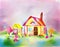 Watercolor of Candyland dream house with sugary Vertical