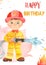 Watercolor card with boy fireman Happy Birthday children