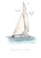 Watercolor card postcard Sea is calling with sea catamaran in the ocean and seagulls