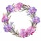 Watercolor Carnation Wreath With Pressed Lavender Flowers