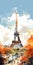 Watercolor Cartoon Abstraction Of Paris Tower In Spectacular Backdrops