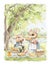 Watercolor cartoon composition with pair mice animals on picnic in summer green nature