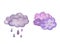 Watercolor cartoon fluffy purple rainy clouds is perfect for print, postcards and textile design