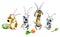 Watercolor cartoon illustration. Set of cute cartoon dogs in bunny costumes.