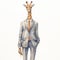 Watercolor Cartoon Illustration Of A Stylish Giraffe