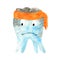 Watercolor cartoon sad aching molar tooth