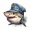 Watercolor Cartoon Shark With Police Hat - Hyper-realistic Animal Illustration