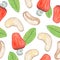 Watercolor cashew nut seamless pattern on white