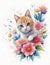 Watercolor Cat Blossom: Floral Feline Art