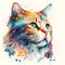 Watercolor cat with blue eyes portrait, colorful painting. Realistic pet, animal illustration. Created with Generative AI