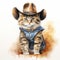 Watercolor Cat Dressed As A Cowboy Artwork