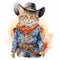 Watercolor Cat Dressed As A Cowboy Painting
