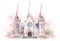 Watercolor Catholic Church in Pink Colors on White