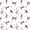 Watercolor cats pattern on polka dot background
