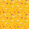 Watercolor cats seamless wallpaper. Cartoon animals children illustration. Emoji yellow pattern background.