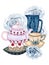 Watercolor Ceramic Porcelien dishware teapot teacup dishware  elegance party element arrangement for invitation card, web banner,