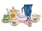 Watercolor Ceramic Porcelien dishware teapot teacup dishware  elegance party element arrangement for invitation card, web banner,