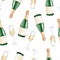 Watercolor champagne seamless pattern on white background