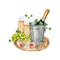 Watercolor champagne wine gourmet set Illustration