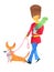 Watercolor character british guardsman with corgi and flower on a walk