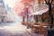 Watercolor Charming Coffee Shop Corner