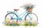 watercolor Charming vintage bicycle with a basket of flowers on white Background